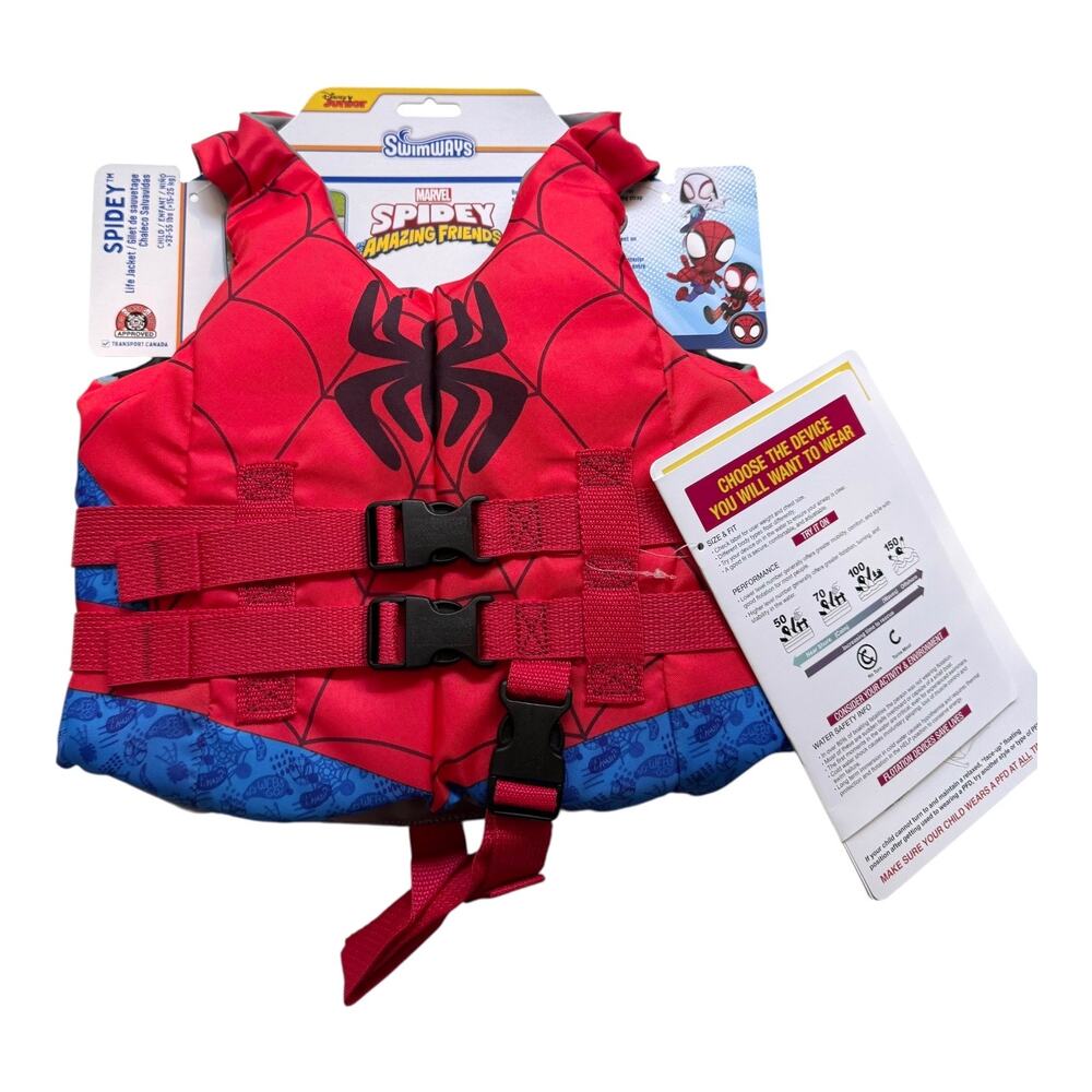 SwimWays Marvel LIFE JACKET Vest US Coast Guard Approved Kid 33-55lbs Spidey NWT